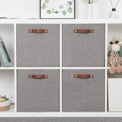 Temary Fabric Storage Cubes - 13 x 13 Collapsible Bins with Handles for Home Organization (Gray)