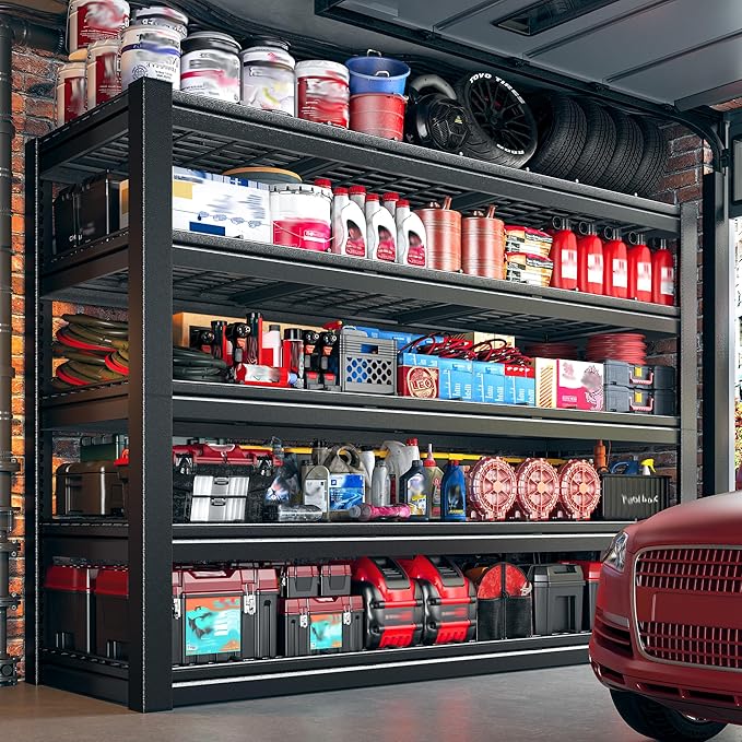 60.1" W Garage Shelving 3125LBS Metal Shelving Extra Wide Storage Shelves Adjustable 5 Tier Garage Shelves Industrial Metal Shelf for Basement Warehouse Shop 60.1" W x 24.1" D x 72" H
