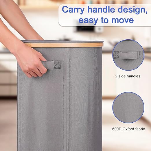 efluky Recycling Bin for Kitchen 100L, 26 Gallon Recycle Bins for Indoor Outdoor Home Use with 2 Removeable and Reusable Inner Bags, Tall Recycle bin for Bottle Can Plastice Stickers (Grey)