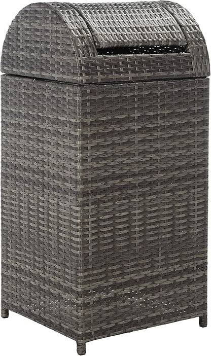 SAFAVIEH Outdoor Collection Mazeli Grey Brown Woven Swing Top Dome Lid Trash Bin (Fully Assembled) PAT7511C