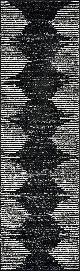 Rugshop Bohemian Stripe Stain Resistant High Traffic Living Room Kitchen Bedroom Dining Home Office Runner Rug 2'7" x 10' Black