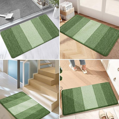 Kitinjoy Indoor Outdoor Door Mat, 48x32 Non-Slip Absorbent Dirt Trapper, Low-Profile Washable Inside Entrance Front Floor Mat, Sturdy Soft Entry Doormats for Entryway, Green