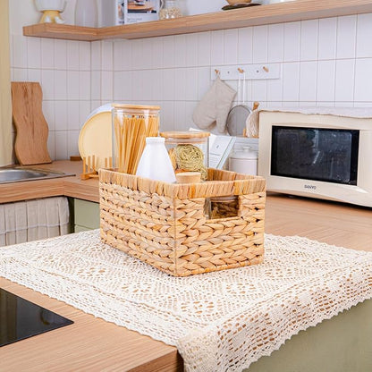 Set of 6 Wicker Storage Basket, Water Hyacinth Storage Baskets, Wicker Storage Baskets for Shelves (Combo 2 Sets SML)