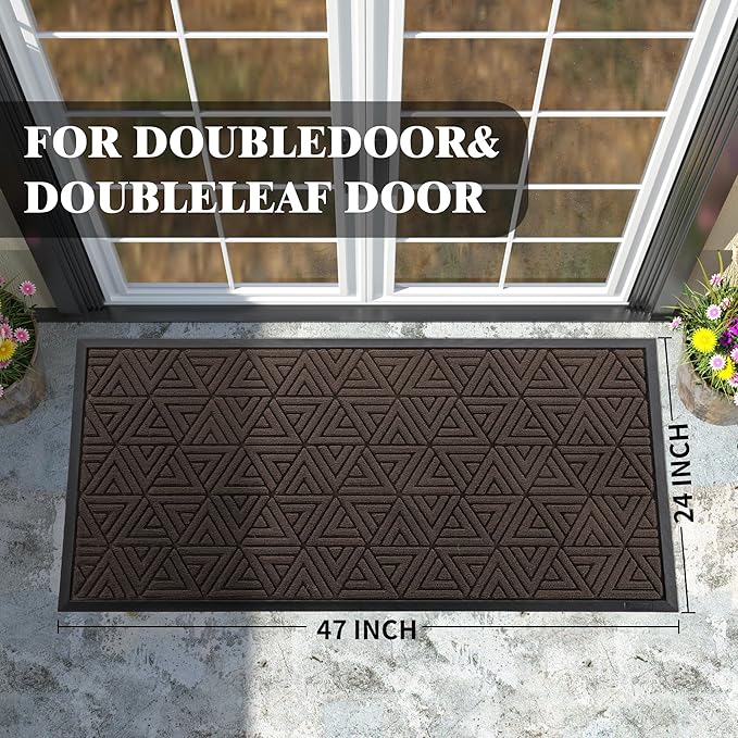 Yimobra Large Door Mat 47x24, All-Weather Waterproof Non-Slip Welcome Matt Outdoor, Heavy Duty Non Slip Doormat for Entryway for Patio and Garage Indoor, Easy Clean, Brown