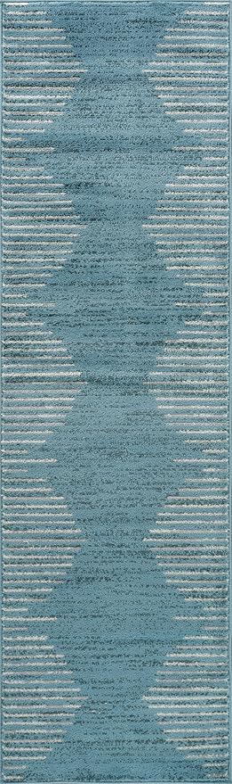 Rugshop Bohemian Stripe Stain Resistant High Traffic Living Room Kitchen Bedroom Dining Home Office Area Rug 2' x 7' Blue
