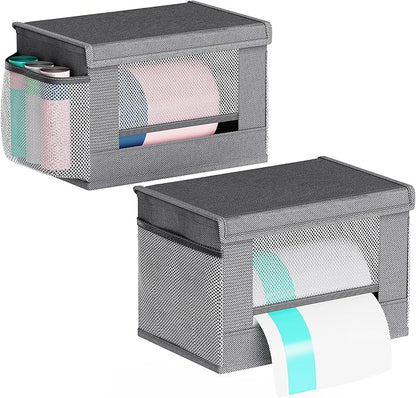 2 Pack Trash Bag Holder Dispenser, Oxford Cloth Garbage Bag Storage Organizer with Mesh Pockets, Foldable Kitchen Organizer Fits 13 Gallon Roll for Kitchen and Pantry（Small）
