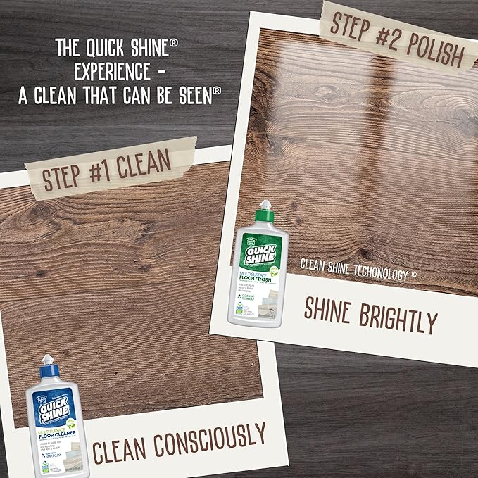 Quick Shine Ultimate Gold Clean + Polish Mop Kit | All-in-One 11 Pc Kit w/Interchangeable Attachments | Cleaner & Polish Included | No Batteries Needed | All Floors Pro Cleaning System | 2-in-1 Mop