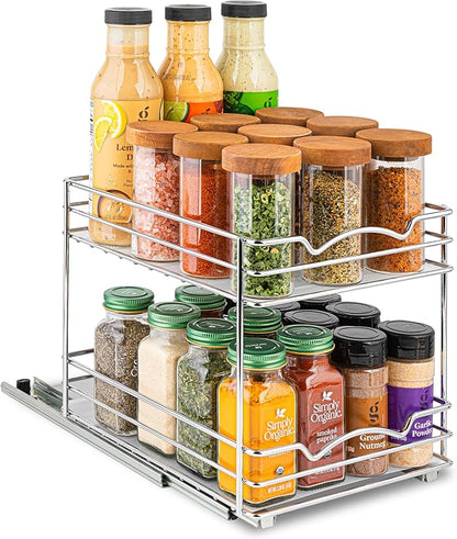 Pull Out Cabinet Organizer for Spices, Cans - Heavy Duty with Lifetime Limited Warranty- Pull Out Spice Rack- Cabinet Pull Out Shelf for Cans,Dishes, Etc, 8-1/2"W x10-3/8"Dx8-7/8"H, Chrome