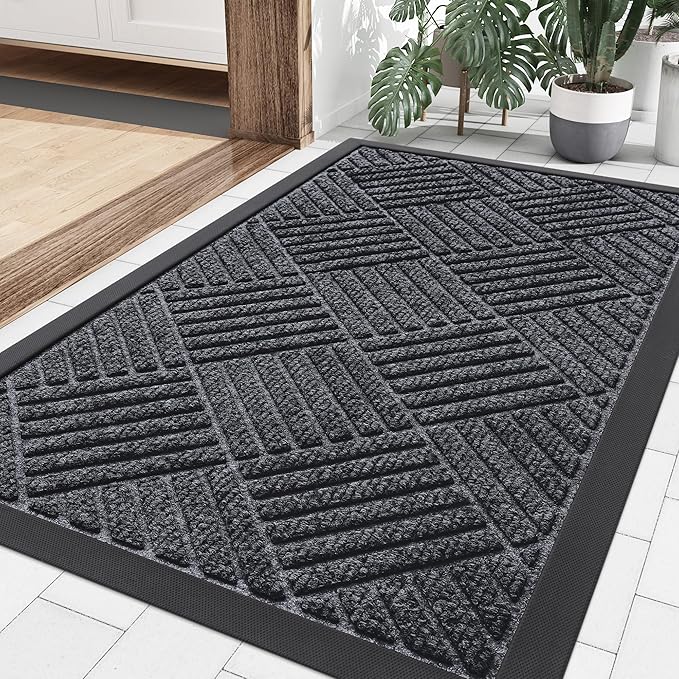 Smiry Front Door Mat Outside Entrance, Heavy Duty Outdoor Indoor Natural Rubber Doormat, Non Slip, Trap Dirt and Moisture, Easy Clean, Low Profile Patio Porch Entryway Mat, 29.5x17, Dark Grey