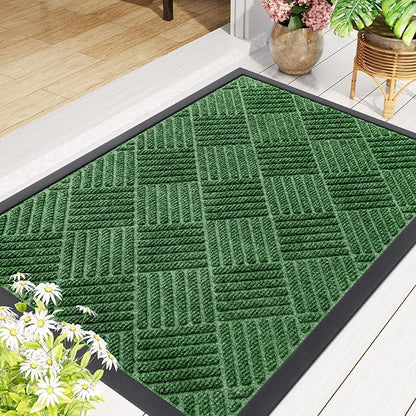 Smiry Front Door Mat Outside Entrance, Heavy Duty Outdoor Indoor Natural Rubber Doormat, Non Slip, Trap Dirt and Moisture, Easy Clean, Low Profile Patio Porch Entryway Mat, 59x23, Green
