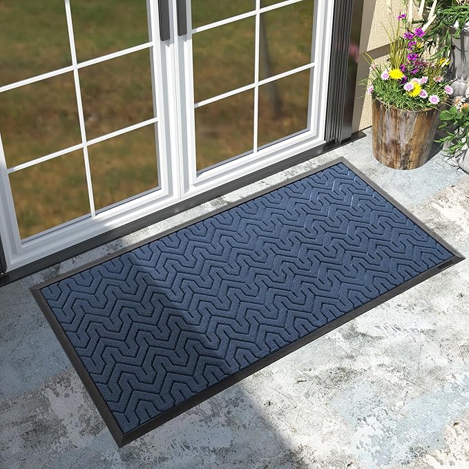 Yimobra Large Door Mat Outside Entrance 47x24, Waterproof Heavy Duty Outdoor Mats for Front Door, Non Slip Rubber Entry Mat for Garage Patio, Easy Clean, Blue