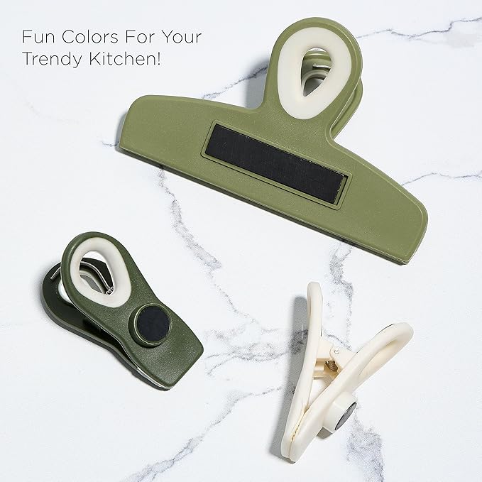COOK WITH COLOR Bag Clips - Heavy Duty Chip Clip and Refrigerator Magnet Clips for Food Storage with Air Tight Seal Grip, Sage, Pack of 8