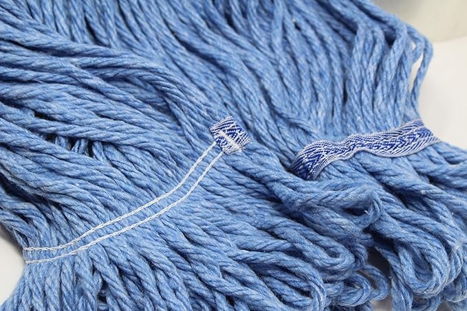 Turkey Creek Essentials Mop Heads Commercial Grade USA Made Looped End Heavy Duty Large Mop Head of Blue 4-Ply Synthetic Yarn Industrial Wet Mop Head Replacement and String Mop Refills (6, Large)