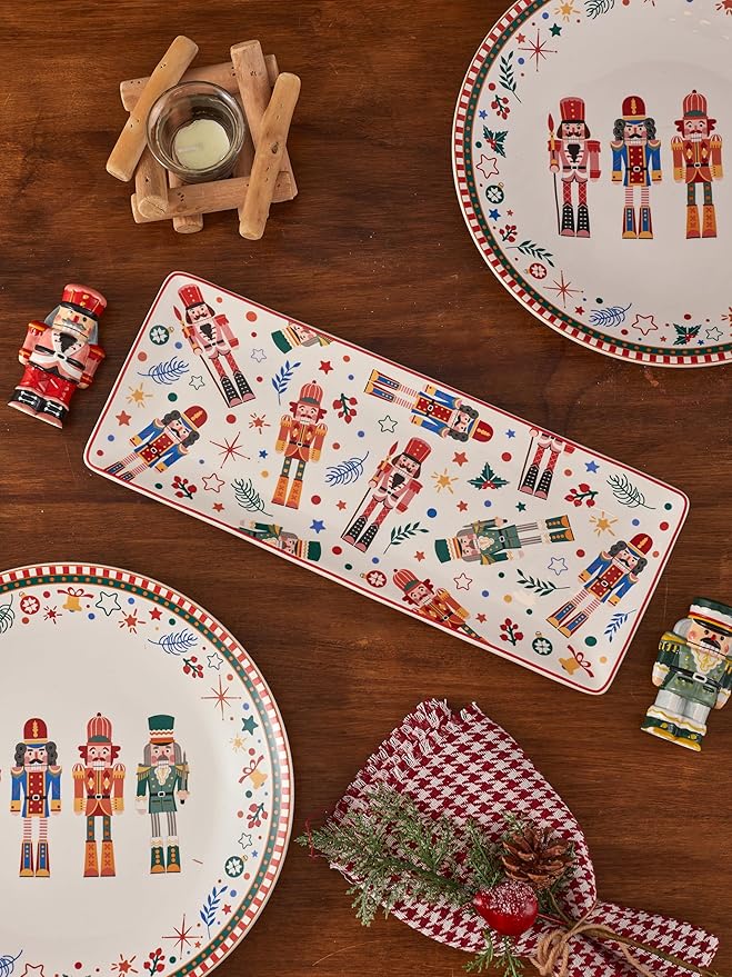 Bico Christmas Soldier Ceramic 14 inch Rectangular Serving Platter, Set of 2, for Serving Salad, Pasta, Cheese, Ham, Appetizer, Microwave & Dishwasher Safe