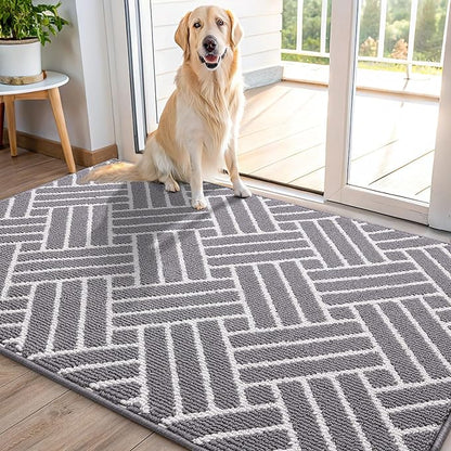 OLANLY Indoor Door Mat, 48x32 Inch, Dirt Resistant and Absorbent, Non-Slip Rubber Backing Floor Mats, Easy Clean Low-Profile Doormat for Entryway, Front Door, and Inside Entrance, Grey