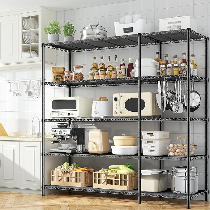 52.36" W Storage Shelves Metal Shelving Unit Load 1400LBS 5 Tier Wire Shelf for Storage Adjustable Garage Shelving Heavy Duty Shelves for Pantry Kitchen Garage, 52.36W x13.78Dx70.8H