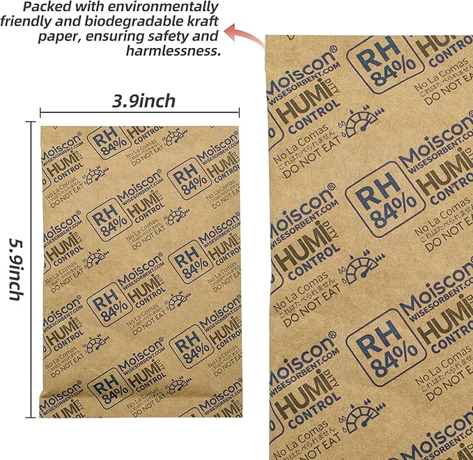 84% Two-Way Humidity Control Packs for Storing 1 lb – Size 60 – 50 Pack – Seasoning Packets Moisture Control Packets Individually Wrapped, Humidifier Packs for Season Wood Humidifier Boxes