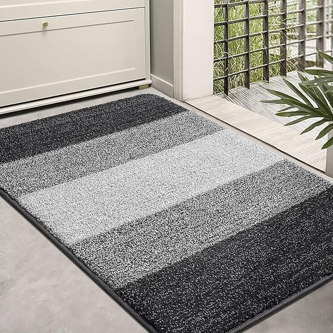 Kitinjoy Indoor Outdoor Door Mat, 36x24 Non-Slip Absorbent Dirt Trapper, Low-Profile Washable Inside Entrance Front Floor Mat, Sturdy Soft Entry Doormats for Entryway, Grey