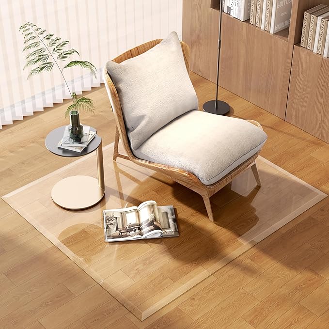 [Tempered Glass] 50“ x 44” Beveled Edge Glass Chair Mat with Polished Edge Clear Office Chair Mat, Glides Smoothly, Suitable for Carpet or Hardwood Floors