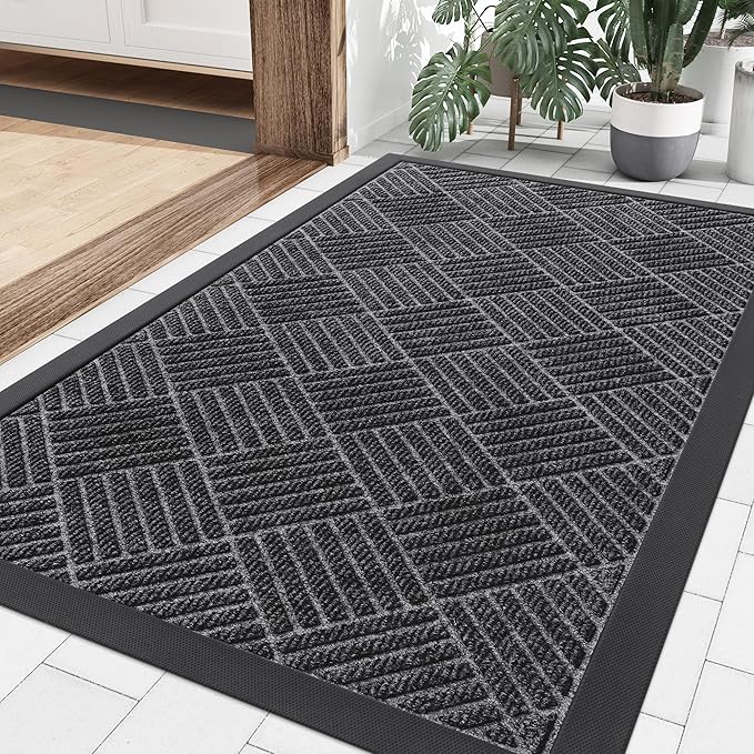 Smiry Front Door Mat Outside Entrance, Heavy Duty Outdoor Indoor Natural Rubber Doormat, Non Slip, Trap Dirt and Moisture, Easy Clean, Low Profile Patio Porch Entryway Mat, 35x23, Light Grey