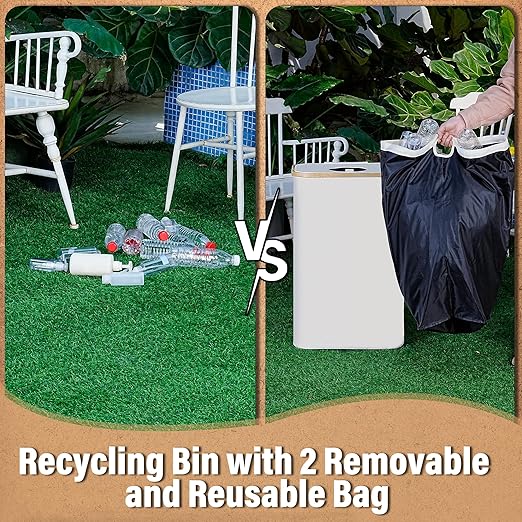 efluky Recycling Bin 100L, 26 Gallon Recycle Bins for Kitchen Indoor Outdoor Home with 2 Removeable and Reusable Inner Bag, Tall Recycle bin for Bottle Can Plastice Stickers (Beige)