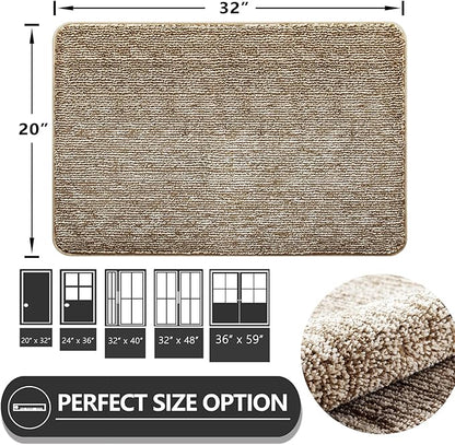 REFETONE Indoor Doormat, Front Door Mat 20"x32" Absorbent Rubber Backing Non Slip Back Door Mats, Washable Low-Profile Inside Floor Mat Door Rugs for Entryway, Resist Dirt Mud Mat for Dogs, Coffee