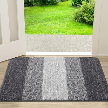 Kitinjoy Indoor Outdoor Door Mat, 30x17 Non-Slip Absorbent Dirt Trapper, Low-Profile Washable Inside Entrance Front Floor Mat, Sturdy Soft Entry Doormats for Entryway, Grey