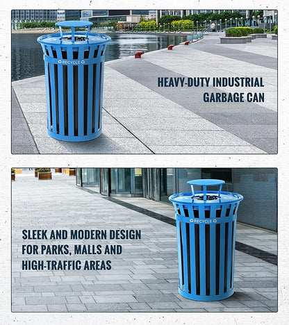 Alpine Outdoor Metal Waste Receptacle Rain Bonnet Lid - Heavy Duty Commercial Trash Can Receptacle Cover - Perfect Companion for 38-Gallon Garbage Can (Blue)
