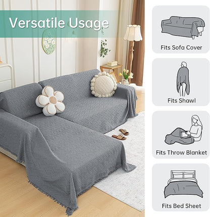 MYSKY HOME Couch Cover for Sectional Sofa, 2 Pieces Couch Covers for L Shape Sofa Geometrical Sofa Slipcovers for 2-3 Cushion Couch Sofa Throws for Pets, Kids (71"x118"+71"x118", Frost Grey)