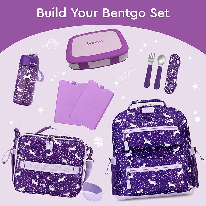 Bentgo Kids Bento-Style 5-Compartment Leak-Proof Lunch Box - Ideal Portion Sizes for Ages 3 to 7 - Durable, Drop-Proof, Dishwasher Safe, PFAS & BPA-Free & Made with Food-Safe Materials (Purple)