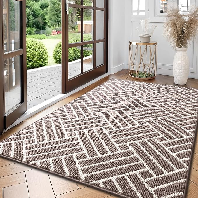 OLANLY Large Indoor Door Mat, 59x35 Inch, Dirt Resistant and Absorbent, Non-Slip Rubber Backing Floor Mats, Easy Clean Low-Profile Doormat for Entryway, Front Door, and Inside Entrance, Brown