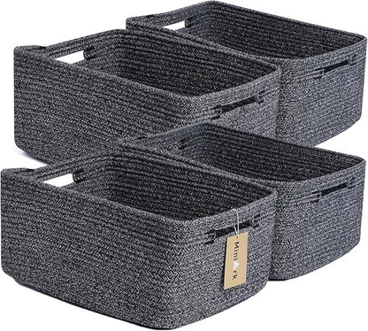 Large Storage Baskets for Organizing, Closet Shelf Baskets for Clothes Blanket Towels, Baby Nursery, Toy Bins Box, Woven Rope Baskets, 17 x 13 x 7.5”, 4 Packs Dark Gray