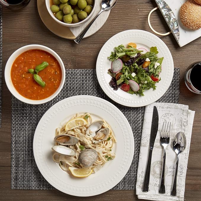 Tabletops Gallery Embossed White Porcelain Round Dinnerware
