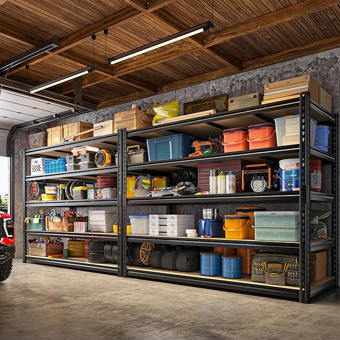 59.8"W Garage Shelving 72"H Storage Shelves 2750LBS Metal Shelving Heavy Duty Garage Shelves Adjustable 5 Tier Metal Shelf for Basement Warehouse Pantry Supermarket 59.8"W x 24"D x 72"H