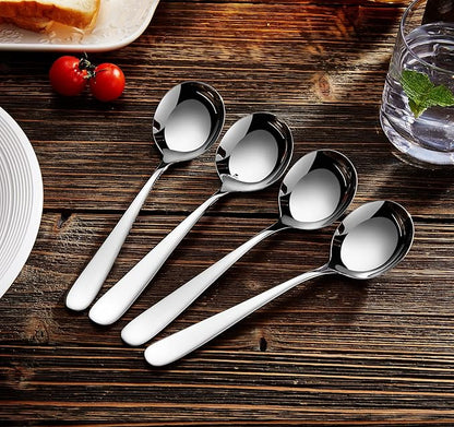 KEAWELL Premium 7" Louise Soup Spoons, 18/10 Stainless Steel, Dishwasher Safe (4)