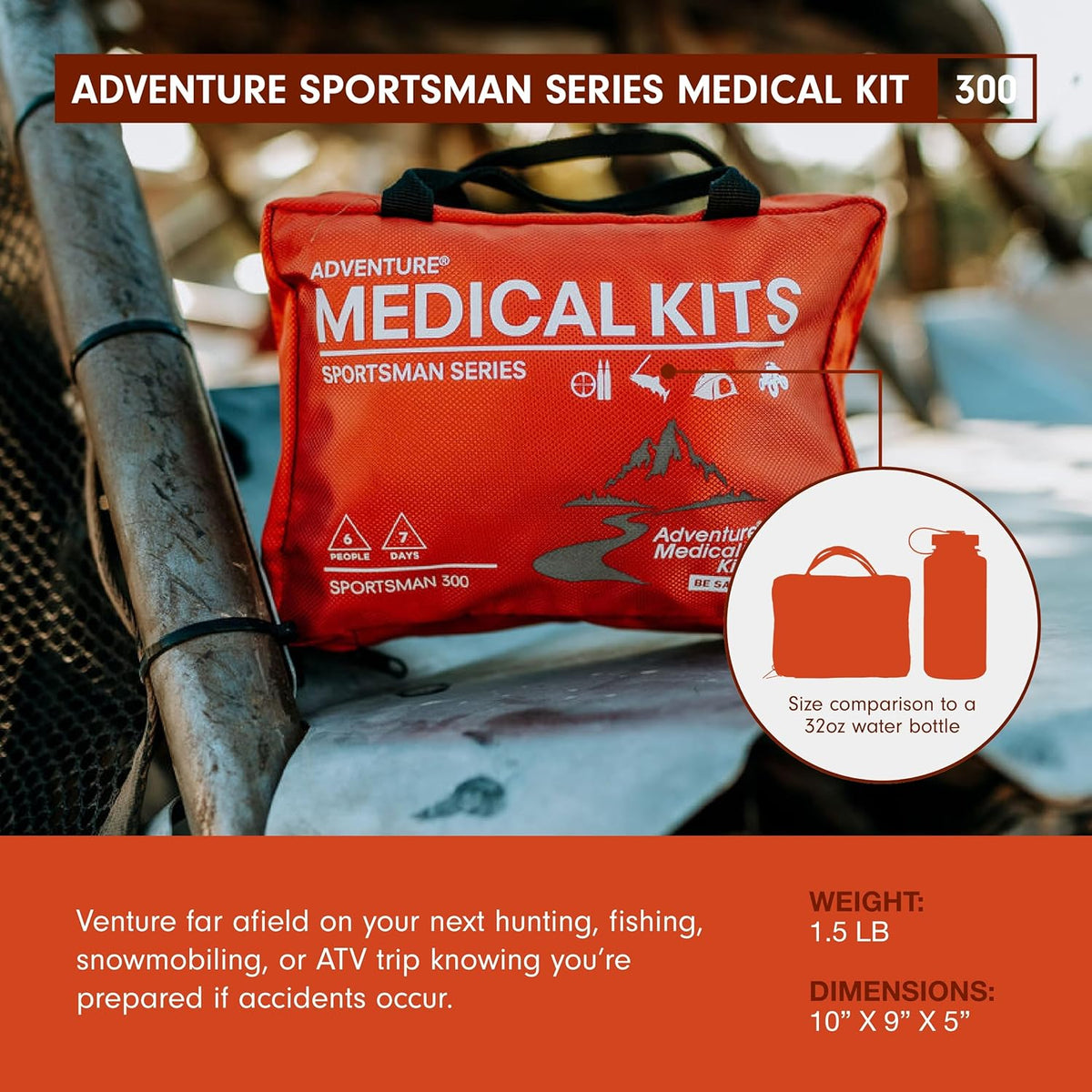 Adventure Medical Kits Sportsman Series Medical Kit - 300 - First Aid Kit for Camping, Hiking, Hunting & More - For 6 People for 7 Days - Includes Bandages, Medicine, Guide Book & More