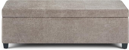 SIMPLIHOME Avalon 48 inch Wide Contemporary Rectangle Storage Ottoman Bench in Distressed Grey Taupe Vegan Faux Leather, Assembled, for the Living Room, Entryway and Family Room