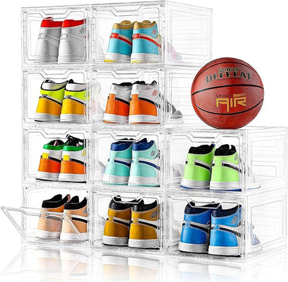 10 Pack Large Shoe Boxes Clear Plastic Stackable,Shoe Storage Organizer with Lids,Shoe Rack for Closet,Shoe Organizer and Shoe Containers for Sneaker Storage, Shoe Display Case Fit up to US Size 13