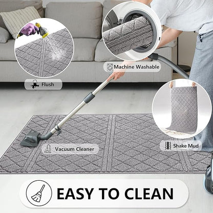 REFETONE Indoor Doormat, Front Back Door Mat 20"x32" Rubber Backing Non Slip Mats, Absorbent Resist Dirt Entrance Rugs for Entryway, Washable Low-Profile Inside Floor Mat for Muddy Wet Shoes, Grey