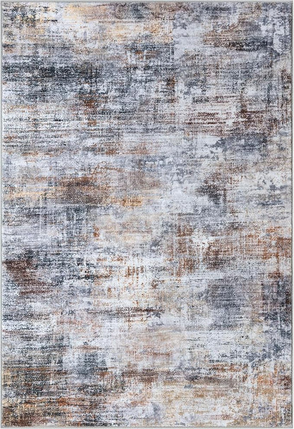 IOHOUZE Abstract Area Rugs 8x10 Ft Washable Large Rugs for Living Room, Non Slip Dining Room Rug, Printed Faux Wool Rugs for Bedroom, Floor Carpet for Office Nursery Playroom, Orange Grey