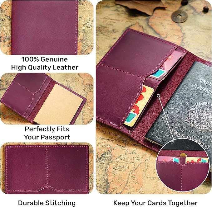 HIFA Leather Passport Holder, Handmade Passport Cover with Card and Ticket Slot - Genuine Leather, Elegant Design, Easy Access - Passport Case, Passport Wallet, Passport Holder