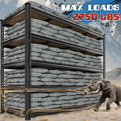 59.8"W Garage Shelving 72"H Storage Shelves 2750LBS Metal Shelving Heavy Duty Garage Shelves Adjustable 5 Tier Metal Shelf for Basement Warehouse Pantry Supermarket 59.8"W x 24"D x 72"H