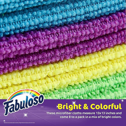 Fabuloso Microfiber Cleaning Cloths, Rainbow - Lint-Free, Scratch-Free Cleaning Cloths for Surfaces and Wood Furniture - Dustless Cloth for Bold and Bright Cleaning Experience, 8 Count