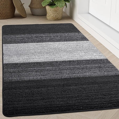 Kitinjoy Indoor Outdoor Door Mat, 71x47 Non-Slip Absorbent Dirt Trapper, Low-Profile Washable Inside Entrance Front Floor Mat, Sturdy Soft Entry Doormats for Entryway, Black