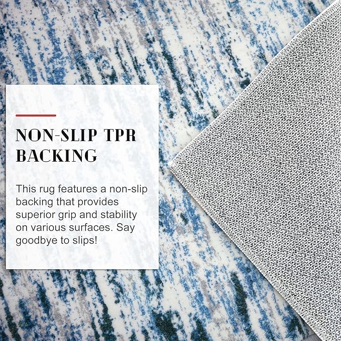 Modern Abstract 5x7 Machine Washable Area Rug Non-Slip Soft Bedroom Living Romm Rug Grey Blue White Thin Print Faux Wool Floor Carpet Throw Rugs for Nursery Playroom Dining Room Indoor
