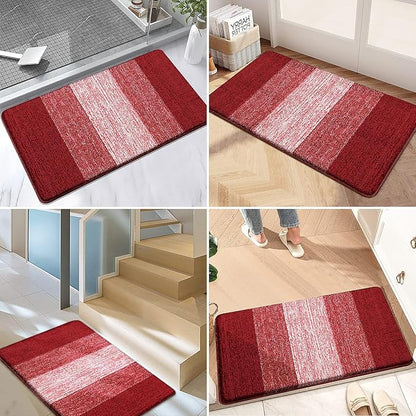 Kitinjoy Indoor Outdoor Door Mat, 32x20 Non-Slip Absorbent Dirt Trapper, Low-Profile Washable Inside Entrance Front Floor Mat, Sturdy Soft Entry Doormats for Entryway, Burgundy
