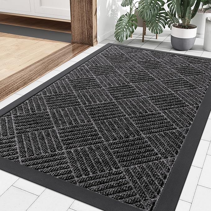 Smiry Front Door Mat Outside Entrance, Heavy Duty Outdoor Indoor Natural Rubber Doormat, Non Slip, Trap Dirt and Moisture, Easy Clean, Low Profile Patio Porch Entryway Mat, 35x23, Silver Grey
