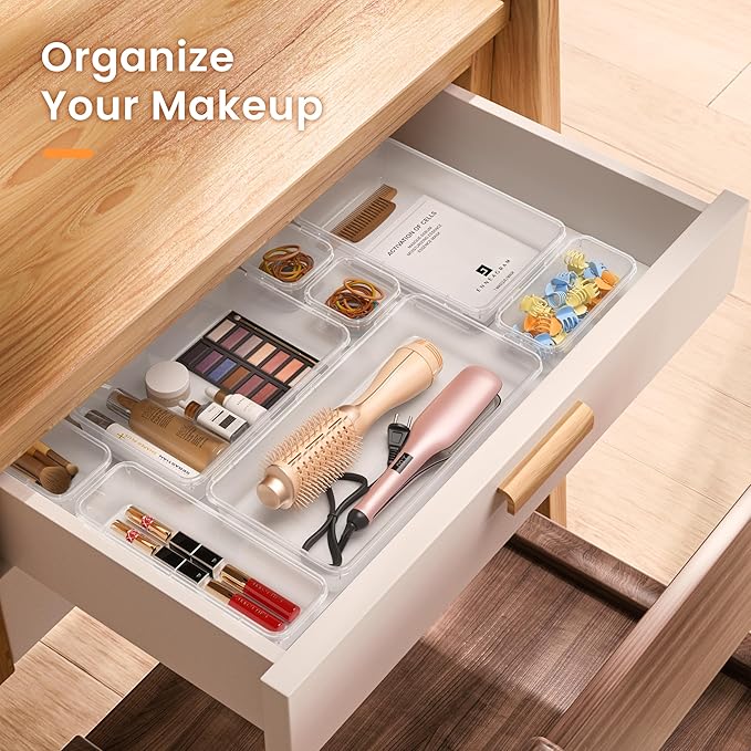 A-LuGei 【Military Grade】 Drawer Organizer, 【𝟱𝗦𝗶𝘇𝗲】 Clear Makeup organizer, 【Holds 177 Items】 Bathroom Organizers and Storage, Plastic Desk Organizer Divider, Organizer Bins for Office Vanity