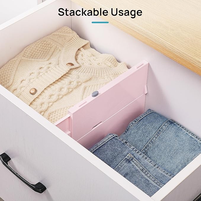 Vtopmart 8 Pack Drawer Dividers for Clothes, 4" High 11.6"-17" Adjustable Expandable Dresser Drawer Organizer, Plastic Separators for Dresser, Baby Clothes, Underwear, Kitchen & Office Storage, Pink