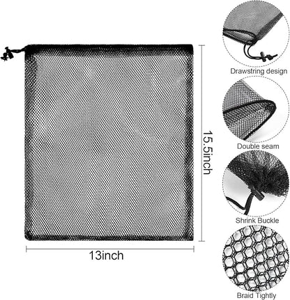 13"X15.5" 6Pcs Mesh Laundry Drawstring Bag Nylon Drawstring Gym Bag with Cord Lock Closure